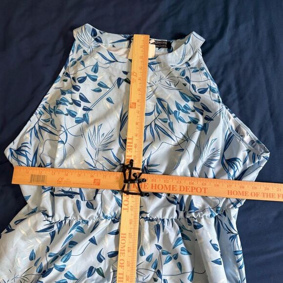 BloomChic Asymmetrical Blue Plant Print Layered Belted Pocket Halter Dress 22-24 - Picture 8 of 8